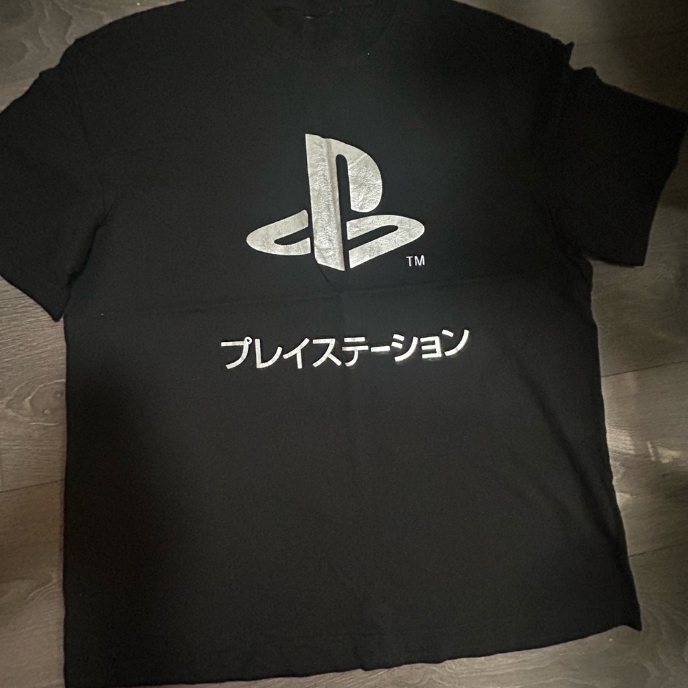 Vintage PlayStation Black T-Shirt with Silver Logo